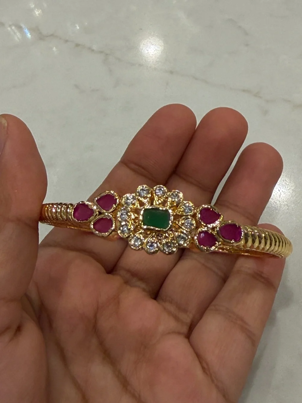 Set of 2 Gold Bangles | Kundan Ruby Emerald Indian Pakistani Bridal Bangles